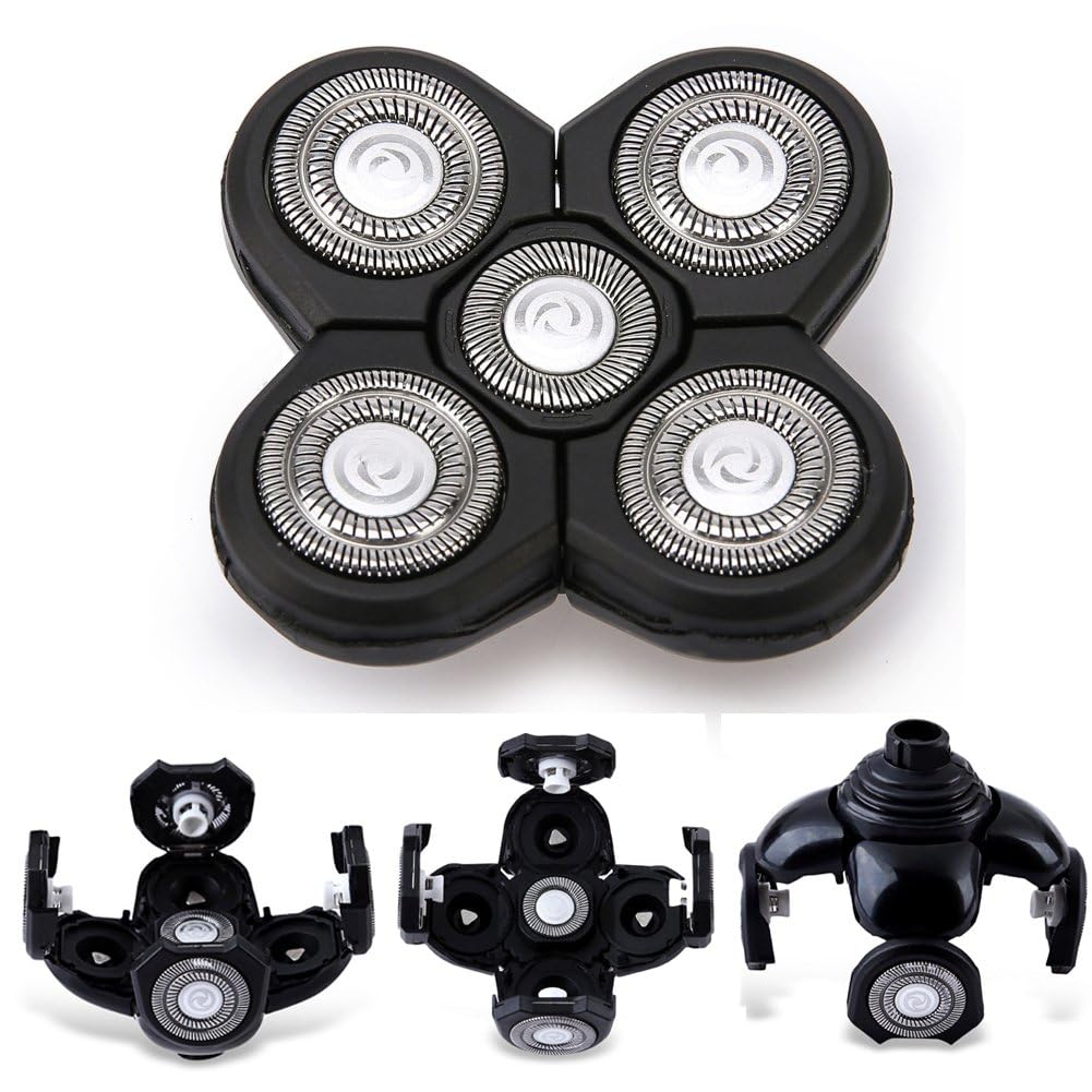 4PCS Shaver Replacement Blades for Freebird Head Shaver, 5 Blades Shaver Heads for Bald Men, Head and Face Electric Razor Heads, 2 Cleaning Brush