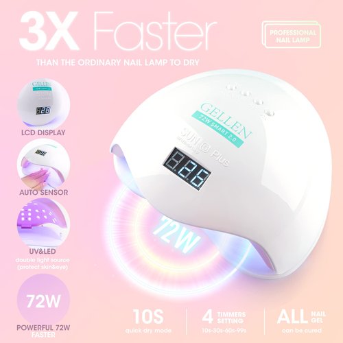 Gellen Gel Nail Polish Kit with Nail Light 72W Nail Dryer, 12 Gel Nail Polish Colors, No Wipe Top Base Coat, Nail Art Decorations, Manicure Tools, All-In-One Manicure Kit, Macaron Candy