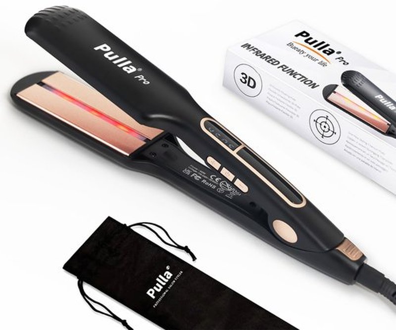 Pulla Hair Straightener - 2.0 Inch Titanium Infrared Flat Iron with Ceramic Coating, 25s Rapid Heating, Dual Voltage, 230°F - 450°F LCD Temp Control for All Less Frizz, Shinier & Smoother Hair
