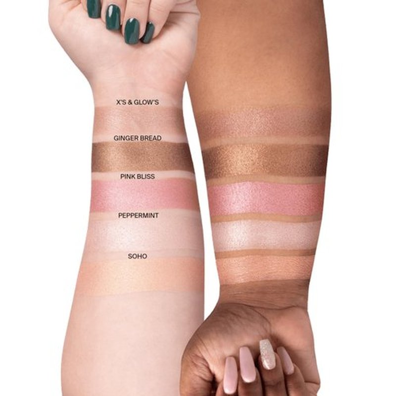 Pressed Powder Highlighter - Face Makeup | X’s & Glow’s - 4 Shades in 1 Pan | Pearl Shimmer Liquid-To-Baked Powder Highlighter | Refillable Pan | Cruelty-Free Beauty Essential | 7g