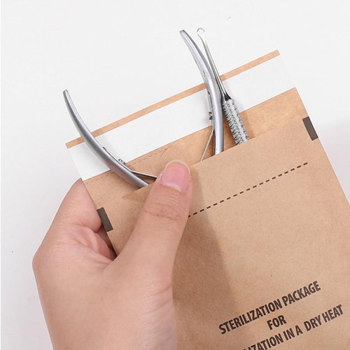 Self-Sealing High Temperature Sterilization Dry Heat Kraft Paper Sterilization Pouches Beauty Nail Salon Barbershop Tools Self-Sealing Sterilization Bags (50pcs Large)