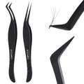 Lash Extension Tweezers, Professional Fiber Tip Lash Tweezer Set for Classic & Volume Lashes, High Precision Eyelash Tweezers Kit– Black Set of 2, Ideal for Lashes Artists