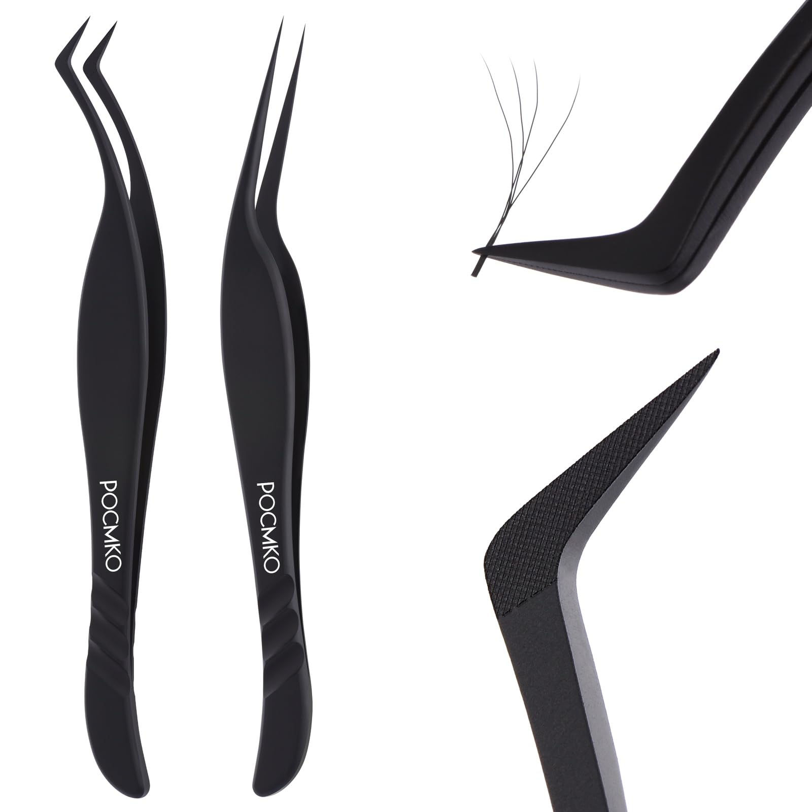 Lash Extension Tweezers, Professional Fiber Tip Lash Tweezer Set for Classic & Volume Lashes, High Precision Eyelash Tweezers Kit– Black Set of 2, Ideal for Lashes Artists