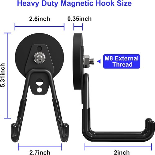 Skiennix Heavy Duty Magnetic Utility Hooks - Anti-Slip Coating for Garage & Storage | 3PCS, 2.59'' Black
