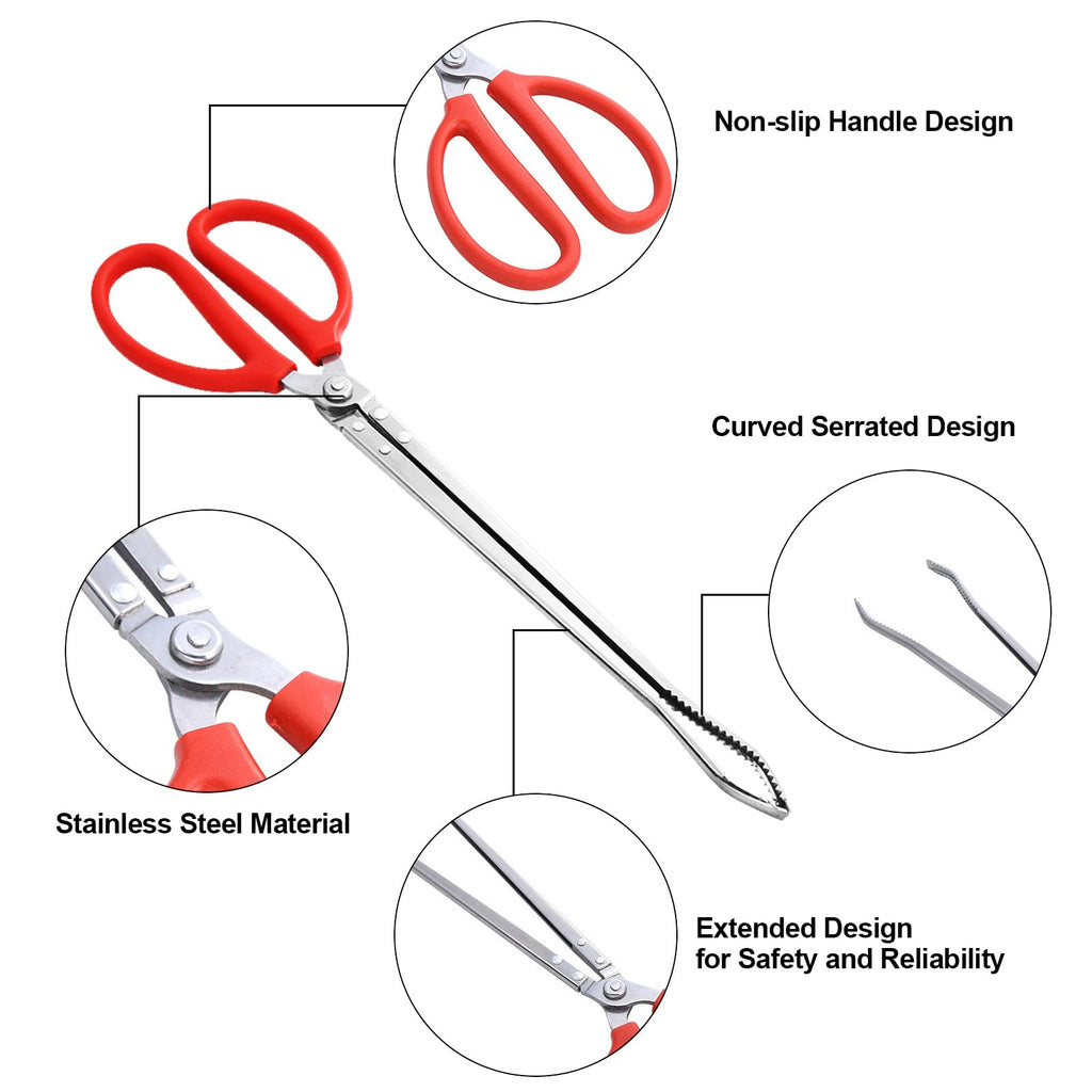 Pankousa 2PCS Reptile Feeding Tongs, Extended Stainless Steel Snake Feeding Tongs, Straight and Curved Feeding Tong, can be used for Snakes, Reptiles, Bathtubs, Aquarium Terrarium Supplies（15 "）