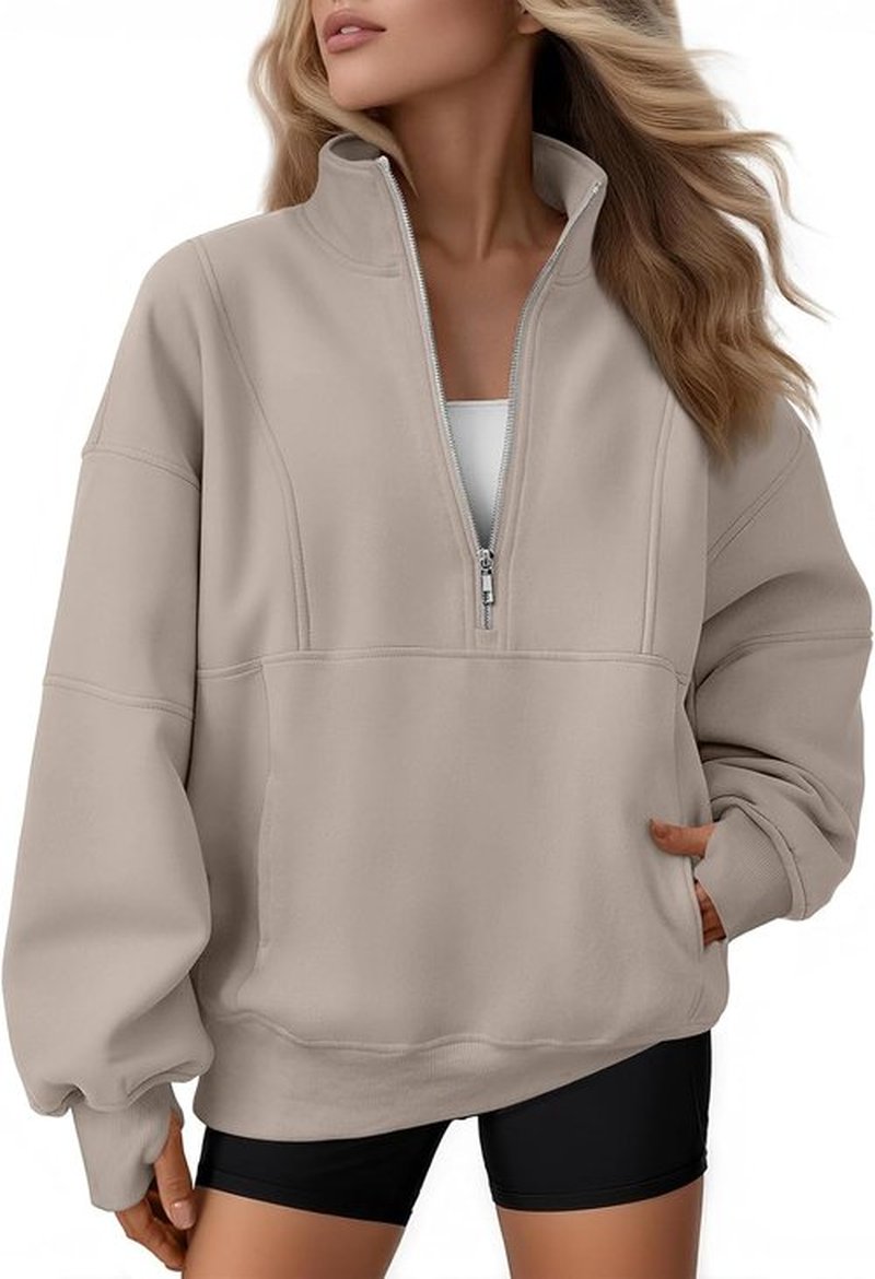 AUTOMET Women's Oversized Quarter Zip Sweatshirt - Cozy Fleece Pullover Hoodie for Fall | Stylish Mock Neck Design