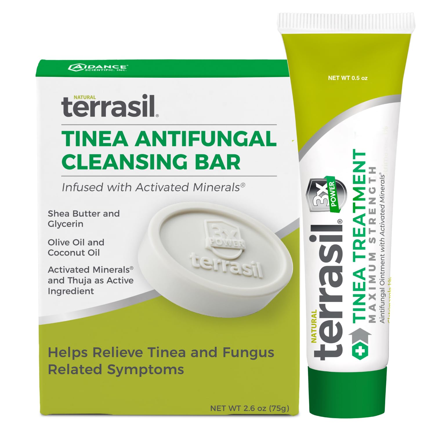 terrasil Tinea Versicolor Treatment Cream + Tinea Soap 2-Product Kit Made in the USA, Clinically Proven 1% Clotrimazole. Antifungal Treats Most Ringworm & Fungal Infections. (.5oz Tube + 75g soap)
