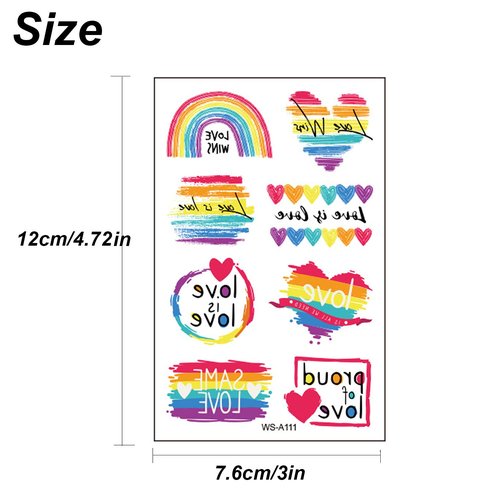 HAOYAN 10 Sheets LGBT Pride Day Temporary Tattoo Sticker Rainbow Pattern Love Is Love Flash Waterproof Fashion Body Art Men Women Child