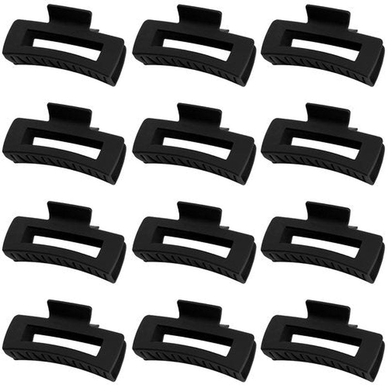 Sisiaipu 4.1 Inch Large Hair Claw Clips 12 Pcs Big Claw for Thick Hair Square Hair Clips Jumbo Jaw Clips Bulk Hair Accessories for women and Girls (Black)