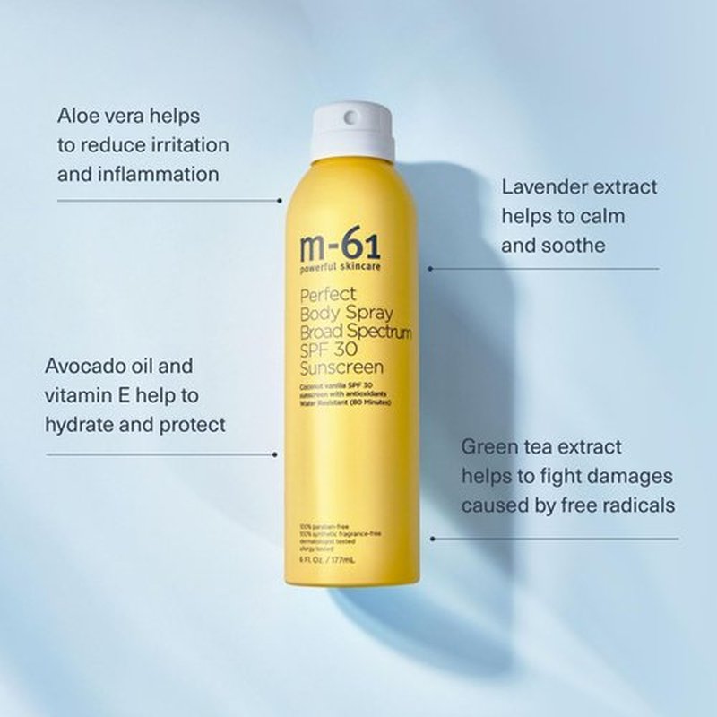 **M-61 Sunscreen Spray SPF 30 - Lightweight Clear Mist, Water Resistant for 80 Minutes | Vitamin E & Aloe | 6 Fl Oz**