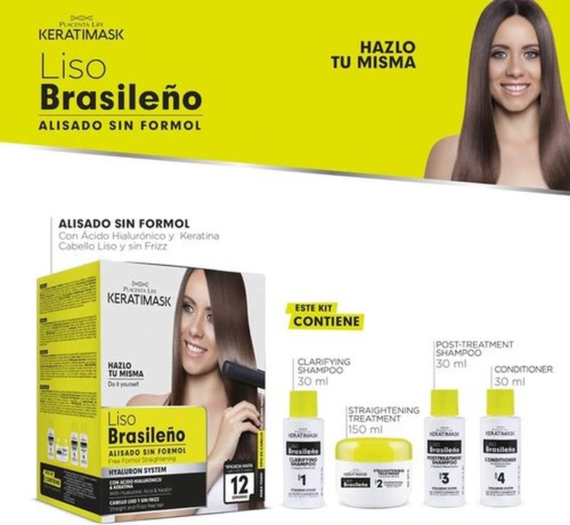 Placenta Life Keratimask Brazilian Straightening Kit - Formaldehyde-Free Keratin Treatment for Smooth, Shiny Hair