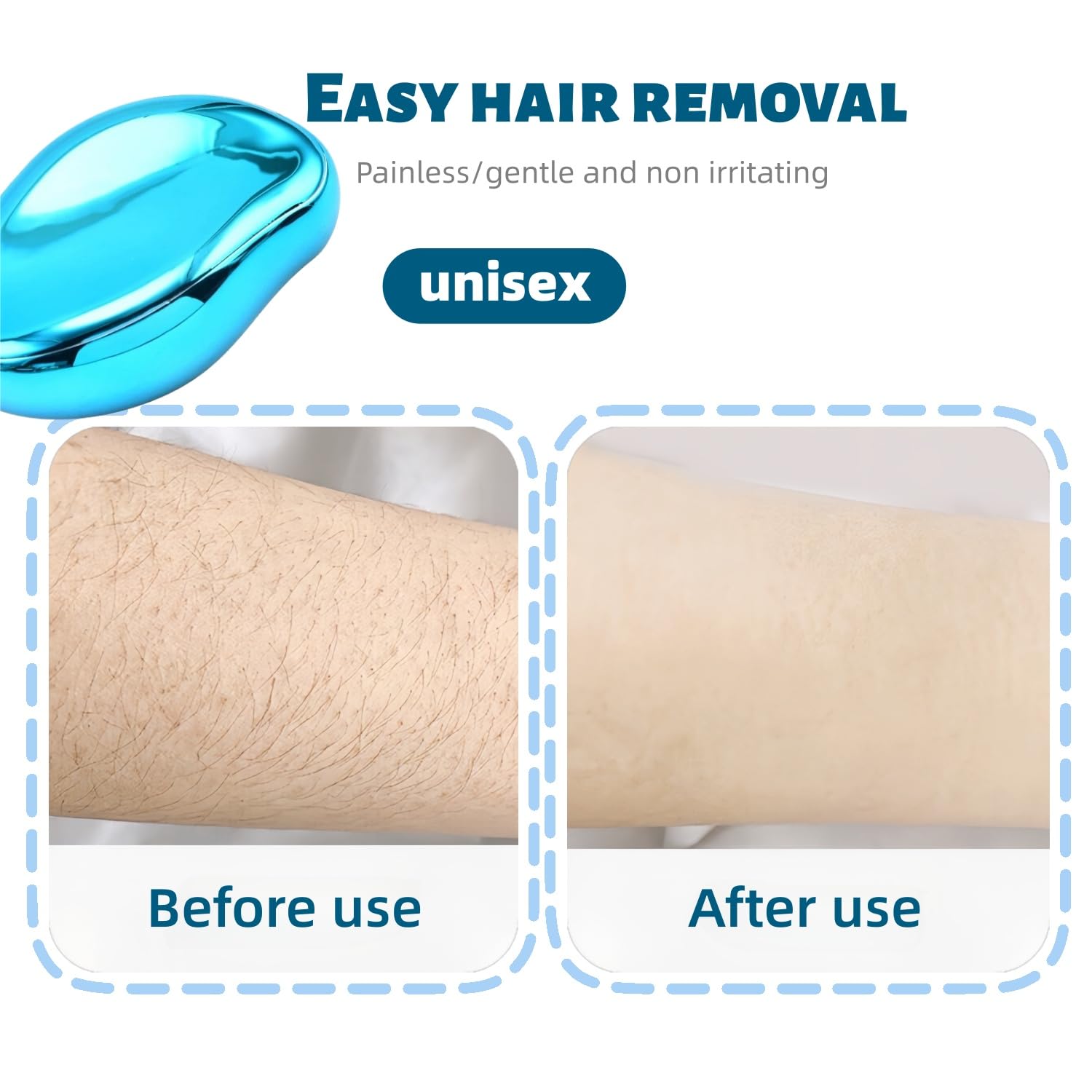 MactiveXL Natural Crystal Hair Remover (Light Blue) - Reusable Painless Nano Glass Hair Eraser, Shaver-Free Gentle Epilator & Exfoliator for Smooth Silky Skin