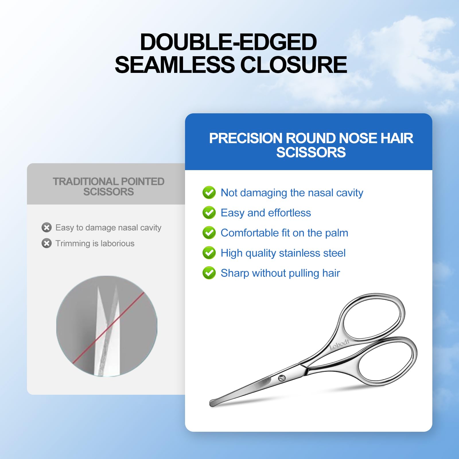 Lobodt 4.1inch round-headed stainless steel small scissors, suitable for trimming facial hair, nose hair, eyebrows, eyelashes, beards, personal care and salon beauty salons (silver)
