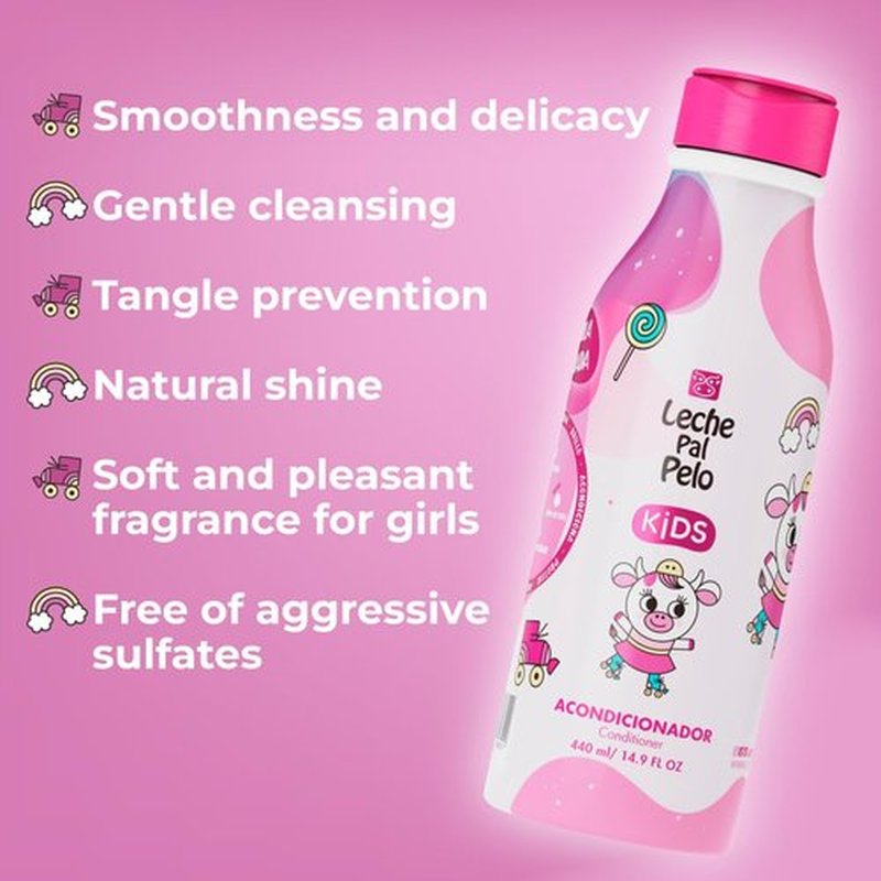 Leche Pal Pelo Kids - Conditioner - Hair Conditioner with Coconut Oil, Jojoba Oil and Vitamin E - Easy Detangling and Gentle Care for Girls - 14.9 oz