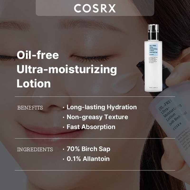 COSRX Oil-Free Lotion - Hydrating Daily Acne Facial Moisturizer for All Skin Types | 3.38 fl. oz / 100ml