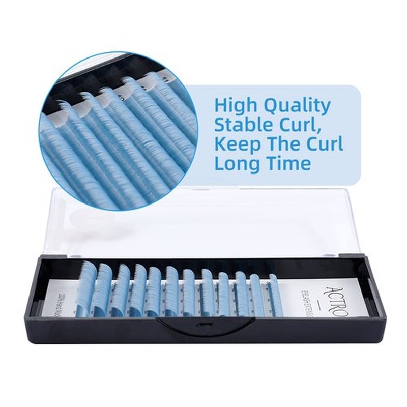 Colored Eyelash Extensions Easy Fan 8-15mm Mixed Light Blue D Curl Easy Fanning 0.07mm Self Premade Volume Lash