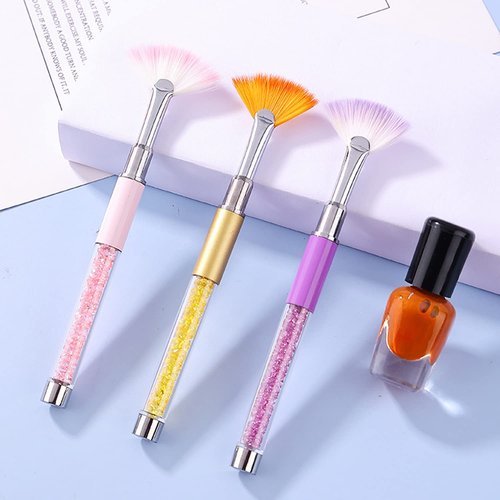 SILPECWEE 3pcs Fan Brushes for Acrylic Nails, Ombre Nail Brush Dip Power, Glitter Makeup Glitter Nail Clean Up Brushes Nail Polish Brush Nail Pen Nail Art Brushes Manicure Brush Nail Art Tool