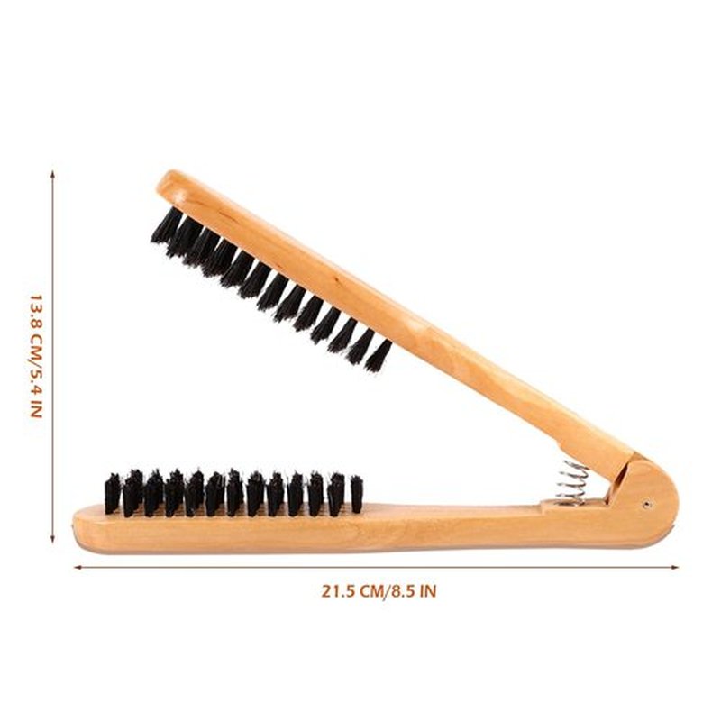 CYSFETENA Wooden Hair Straightening Brush Comb, Double Sided Bristle Brush, Clamp Hair Straightenner for Smoothing and Straightening, Professional Hairdressing Anti-static Comb