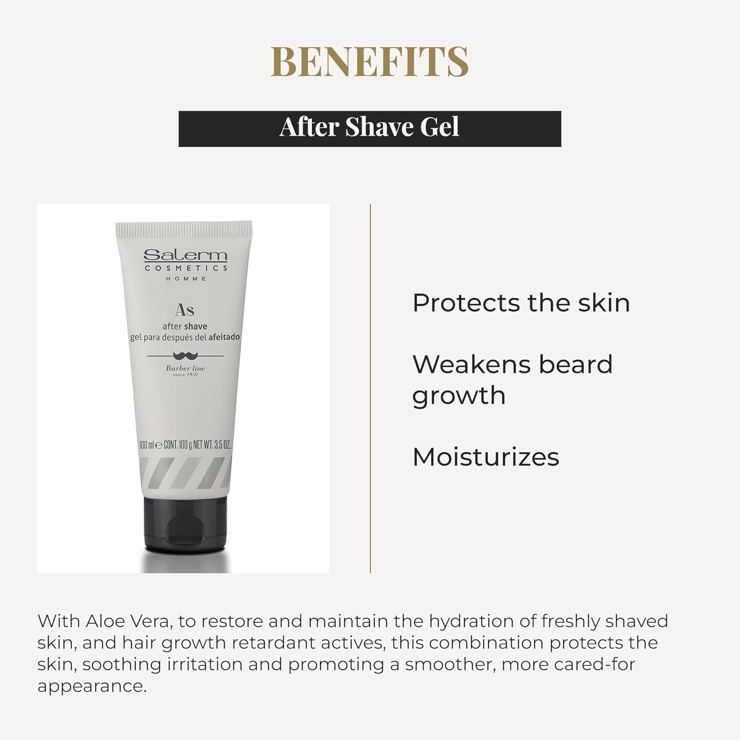 Salerm Homme After Shave Gel – Moisturising and Refreshing Beard Care, 3.5 Ounce