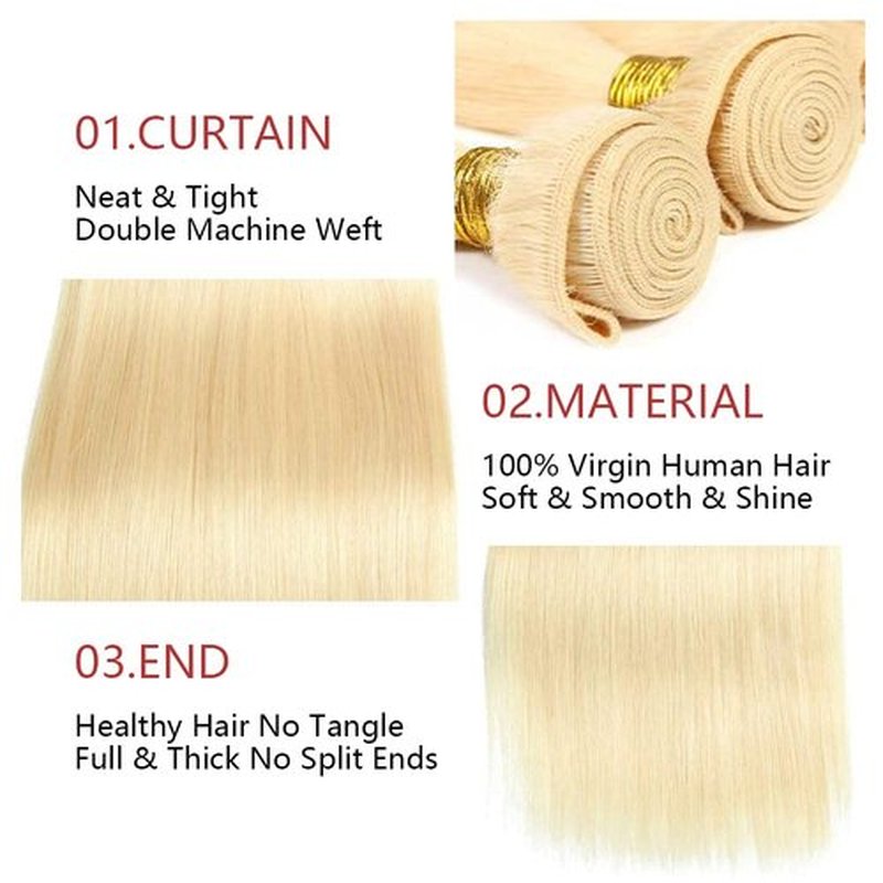 613 Straight Bundles Honey Blonde Human Hair 3 Bundles Brazilian 100% Unprocessed Virgin Extensions Double Weft Bundle 10 12 14 Inch