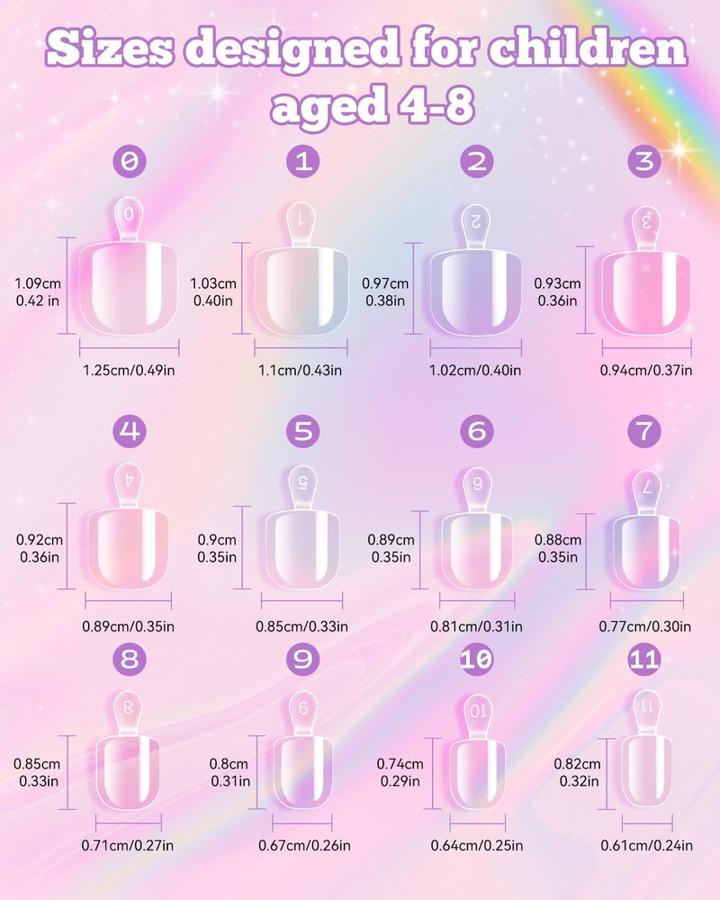krofaue Kids Nail Tips with Handle - 240Pcs Soft Gel Press on Nails for Girls & Children for Easy DIY Nail Tips Art, 12 Sizes Fingernail Decoration (4-8 years old)