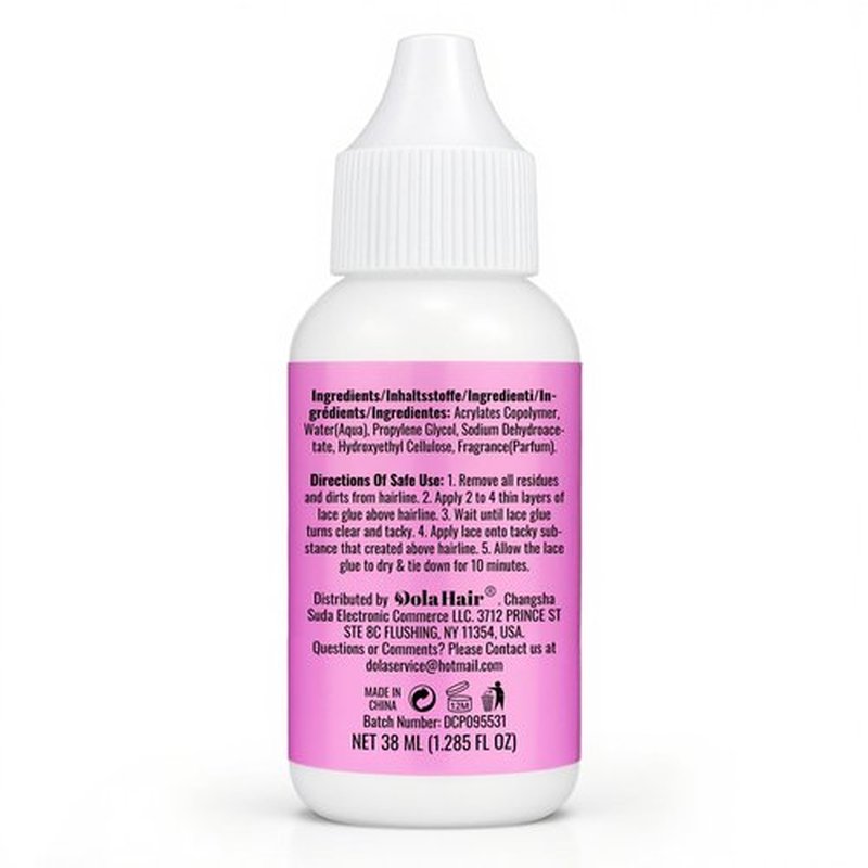 Dolahair Lace Glue, 1.3 Ounce, Waterproof, Extreme Hold, Invisible Bonding for Wigs & Hair Systems, Includes 2 Elastic Bands