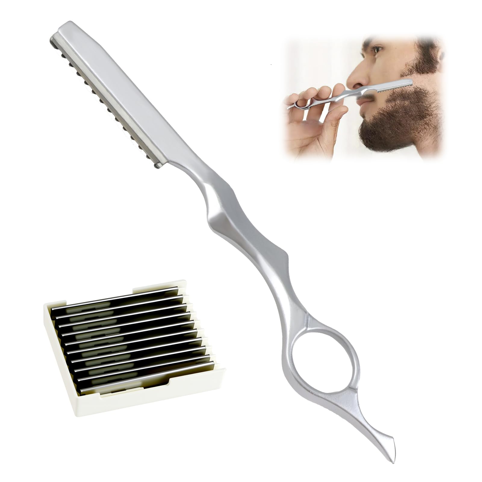 OMASUNB 11pcs Hair Razors, Professional Styling Razor with 10pcs Replacement Stainless Steel Blades, Hair Cutting Razor for Barbers, Salon Stylists & Home Hair Trimming