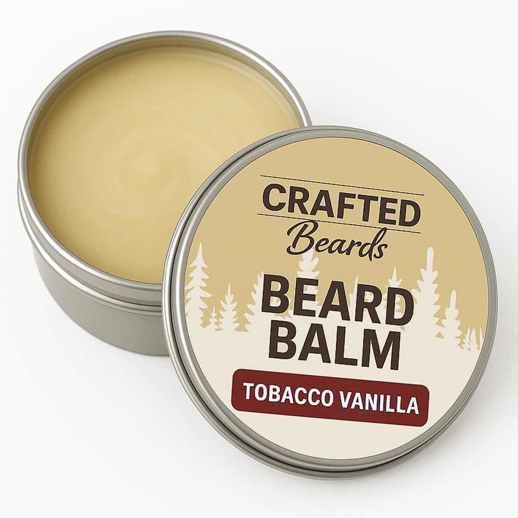 Crafted Beards Beard Balm - Tobacco Vanilla Scent - 2oz Tin - Beard Wax - Light Hold - (TV)