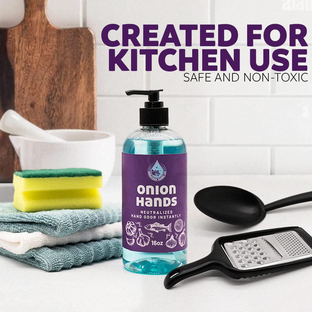 ONION HANDS Odor-Eliminating Hand Wash – Instantly Removes Onion, Garlic, Fish & Strong Scents – Unscented, Organic Soap upgrade, 16 fl oz – Made in USA