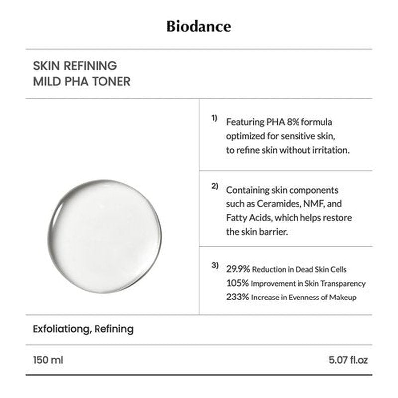 Biodance PHA Toner - Gentle Exfoliating & Hydrating Face Toner for Sensitive Skin | 5.07 fl. oz (150ml)