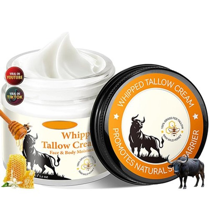 Cebo de Res para la Cara Original, Crema de Cebo de Res, Whipped Tallow Honey Balm, Aceite de Coco Prensado en Frío, Grass Fed Animal Balsam (1 Sebo de Res para la Cara Tallow and Honey Balm)