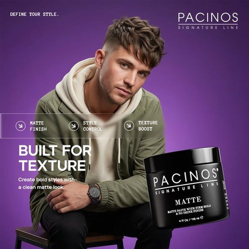 Pacinos Matte Hair Paste - Firm Hold & No Shine Styling Wax for All Hair Types | 4 fl. oz.