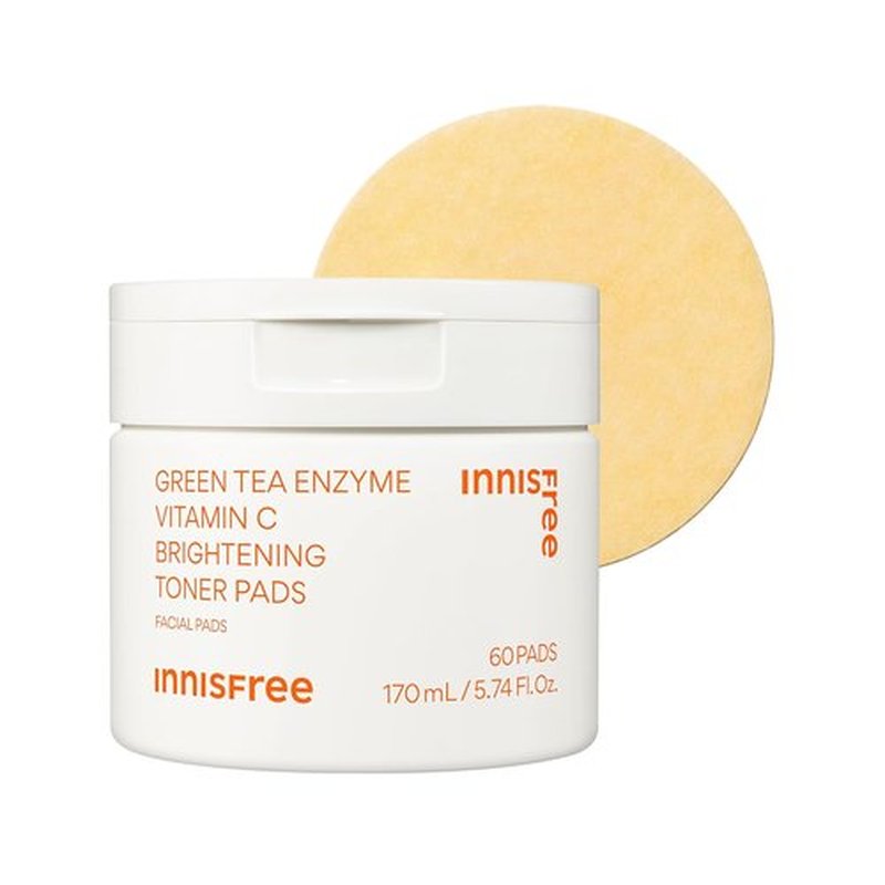 Innisfree Green Tea Enzyme Toner Pads - Brightening Face Pads for Radiant Skin & Dark Spot Reduction