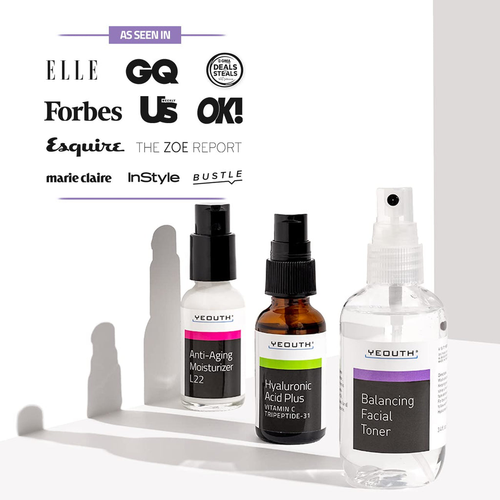 YEOUTH Valentine's Day Skin Care Set - Hydrating Hyaluronic Acid Serum & Vitamin C Toner | 3-Piece Facial Gift Set