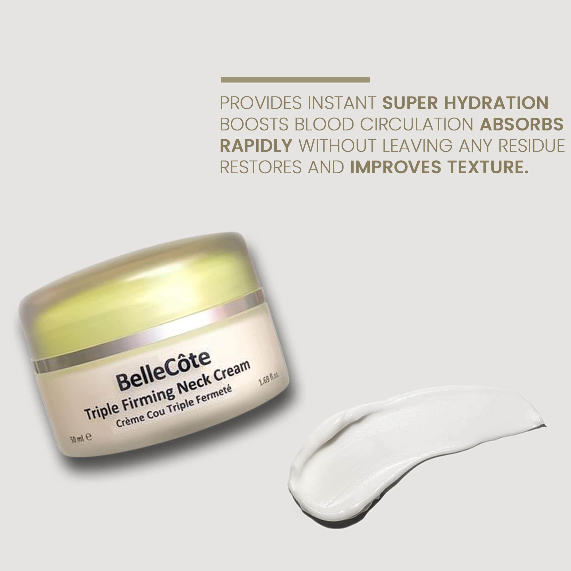 BelleCôte Paris Triple Firming Neck Sculpting Cream - Marine Collagen Tightening Peptide Cream with Bare Minerals for Double Chin, Decollete & Neckline to Keep Skin Taut & Firm