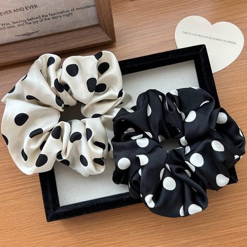 Lemeilleur 2 PCS Polka Dots Silklike Hair Scrunchies Long Hair Hair Eleastic Bands Scrunchy Hair Ties Ropes Ponytail Holders Cloth Bands for Girls and Women