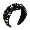TEBIEKOY Cute Knotted Headbands for Women, Trendy Bows and Pearl Wide Head Band Non Slip Hairhoop, Thick Elastic Hairband for Womens Hair Black Hair Accessories