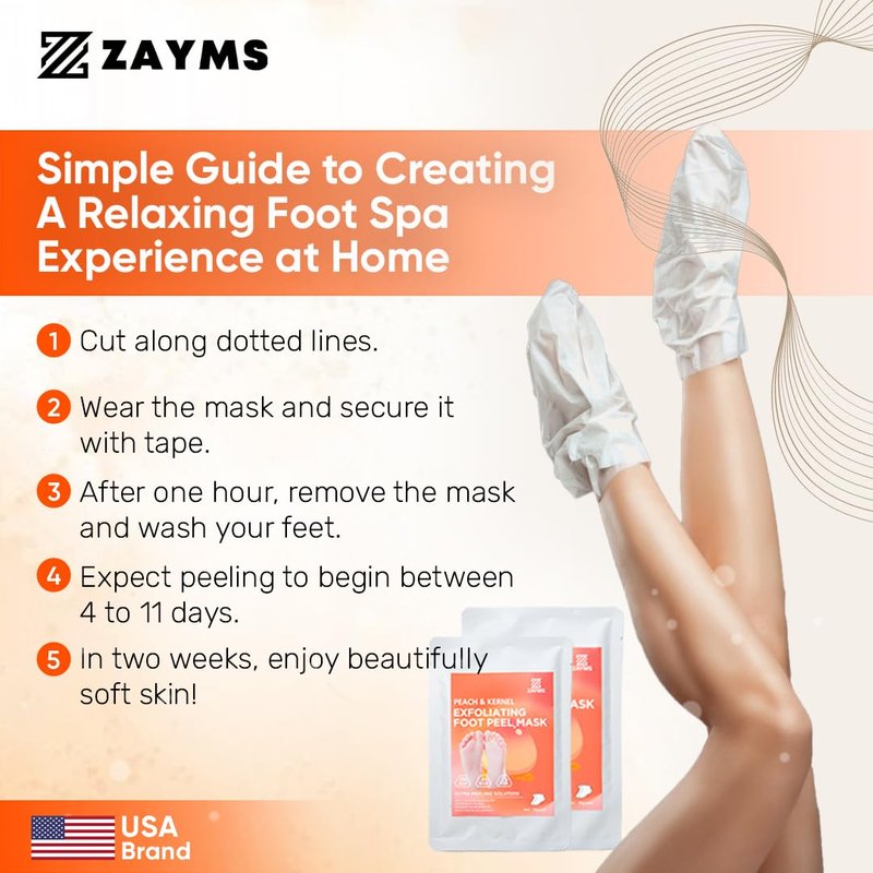 ZAYMS Foot Peeling Mask 5 Pack - Exfoliating Mask for Baby Soft Feet, Removes Dead Skin & Calluses, Repairs Cracked Heels, Natural Peel for Smooth, Soft Feet