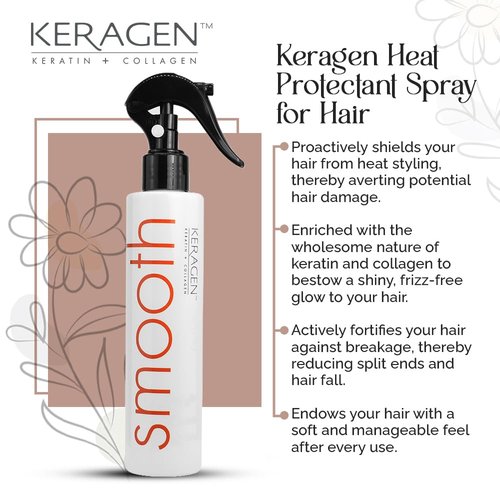 KERAGEN Heat Protectant Spray - 8 Oz Thermal Styling for All Hair Types | Shiny, Frizz-Free Finish with Keratin & Collagen