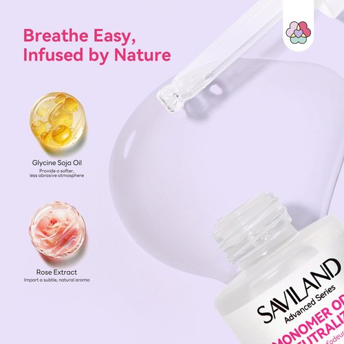 SAVILAND Advanced Monomer Drops: Superior Odor Purification Monomer Odor Neutralizer for Acrylic Nail Liquid Rose Scent Monomer Drops for Smell with Dropper for Nail Studio Nail Tech 1.01 fl. oz