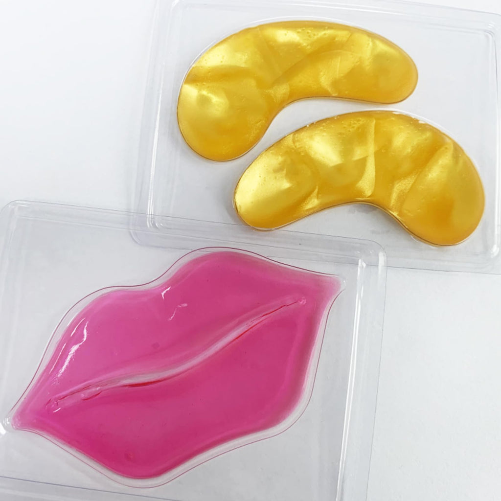 Ruzzut 40 Pairs Peach Red Lip Masks & Eye Masks, 24K Gold Gel Collagen Eye Patches for Puffy Eyes, Dark Circles, Wrinkles and Eye Bags, Collagen Crystal Mask Set for Women Men