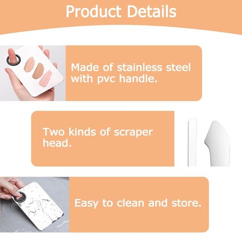 3 Pcs Makeup Foundation Spatula Spoon Tool Set, Make Up Mixing Palette Tray, Stainless Steel Skin Care Spatula, Cosmetic Scoop Scraper for Skincare Face Eye Cream (Silver)