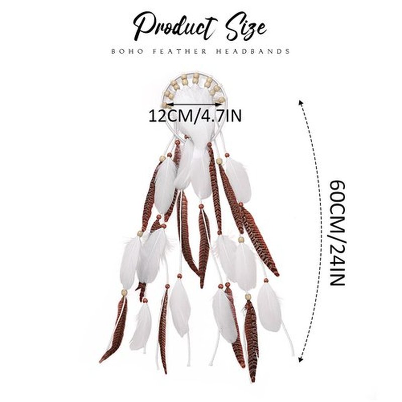 GORTIN Boho Feather Headband Indian Hippie Headpiece White Gypsy Feather Headdress Bohemian Costumes Hair Accessories for Women