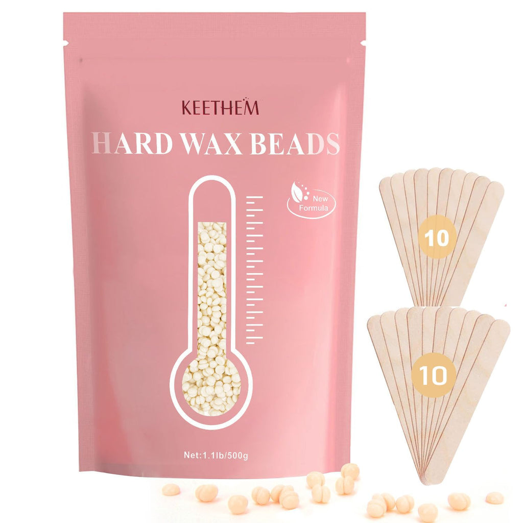 Keethem 500g/1.1lb Wax Beads Suitable for Coarse Hair Removal,Hard Wax Beads Brazilian Bikini Waxing At Home, Wax Beans for Women Men Face, Eyebrow, Body, Legs, Armpit(Cream)