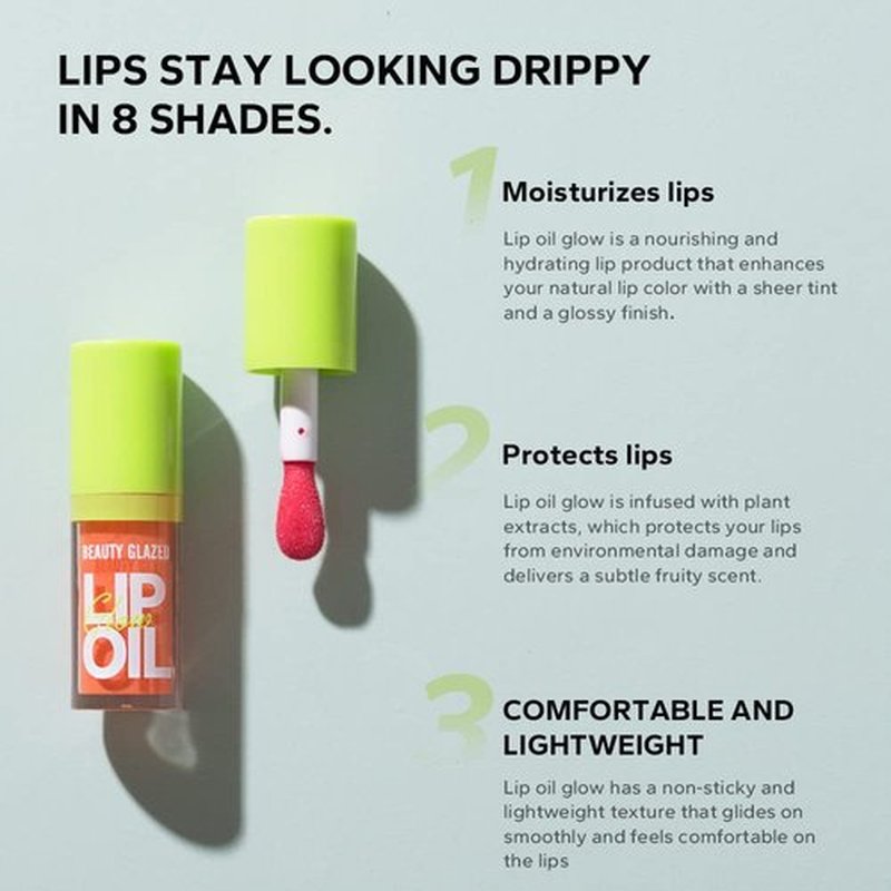 Beauty Glazed Big Brush Head Lip Oil, Ultra-Hydrating & Nourishing, Smooth Glossy Finish Lip Glow Oil, Shiny and Vegan Tinted Lip Gloss, Non-Sticky (4, 101# 102# 105# 107#)
