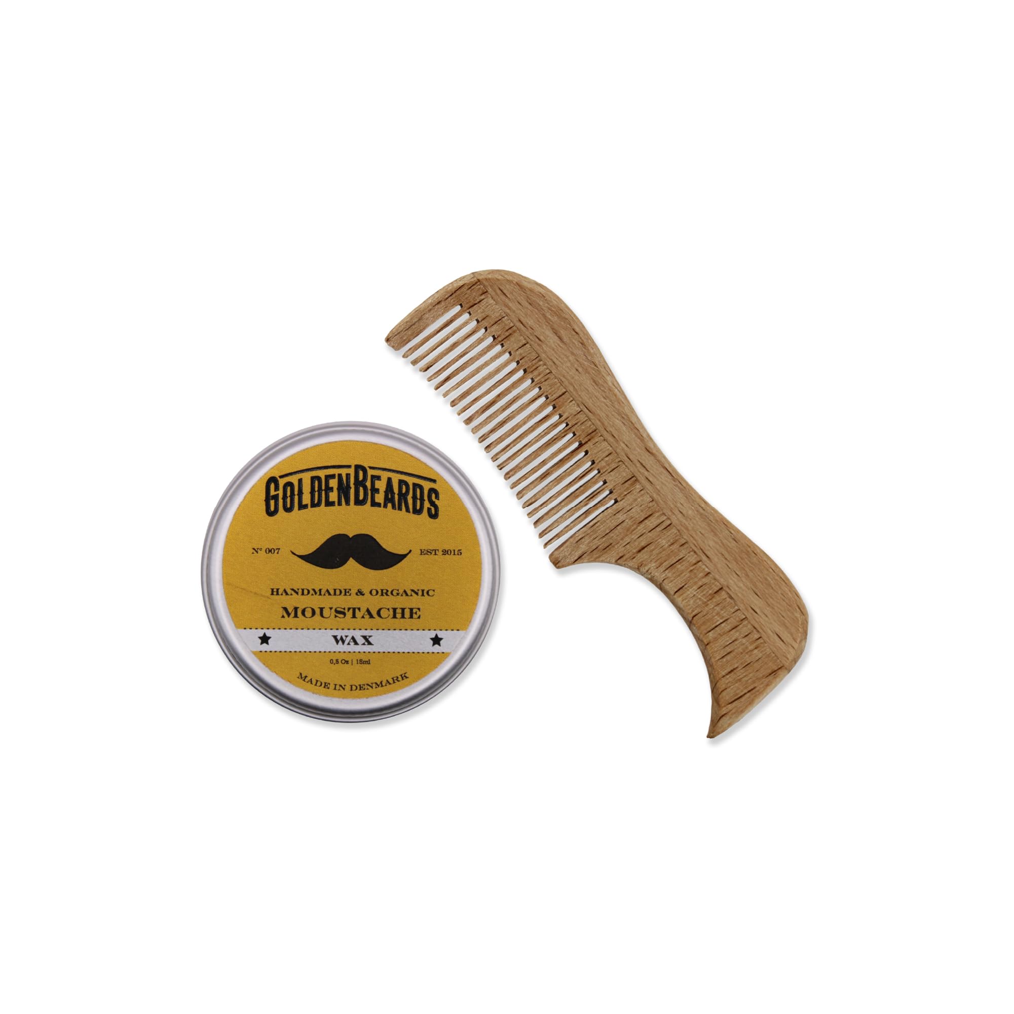 Golden Beards Moustache Wax & Eco Wood Vegan Comb Kit – Medium Hold Wax with Lime Scent & Eco Wood Comb 2.5 in – Handmade, Vegan, Cruelty-Free Moustache Styling Set