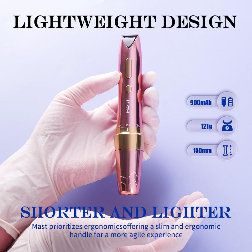 Mast P60 Tattoo Gun Wireless Tattoo Pen Machine, 5 Strokes Length 2.2mm - 3.2mm, 121g/4.2oz Lightweight, Pink Color for Pro Artists