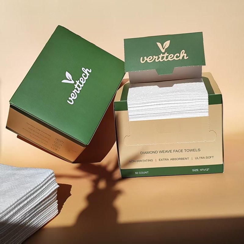 verttech™ Diamond Weave Face Towelettes Disposable XL, 100 Count (2PK), 10"x12" Clean Towels for Face, Disposable Facial Towels & Washcloths, Makeup Remover Wipes & Face Towels Clean Skin