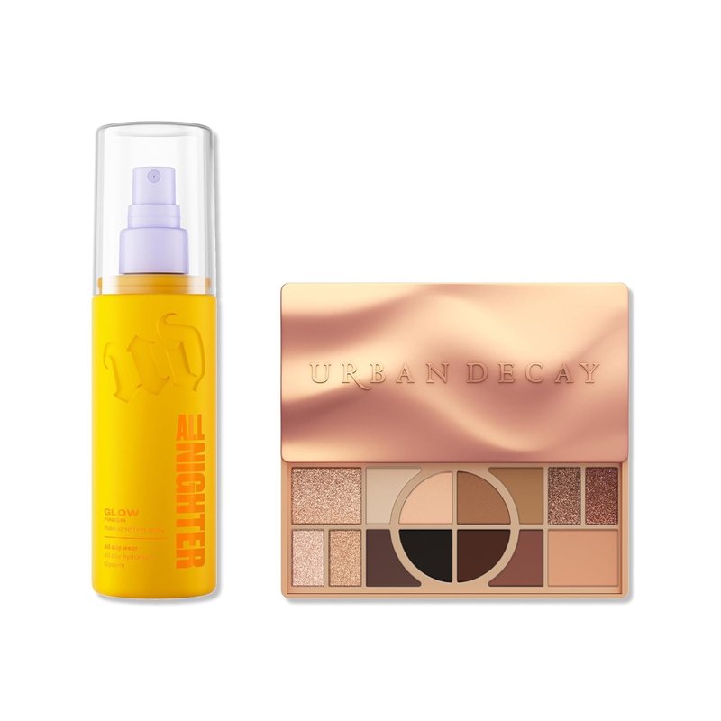 Urban Decay Naked Palette & Dewy Setting Spray Bundle - Multi-Use Neutrals | All Nighter Waterproof Glow (4 Fl Oz)