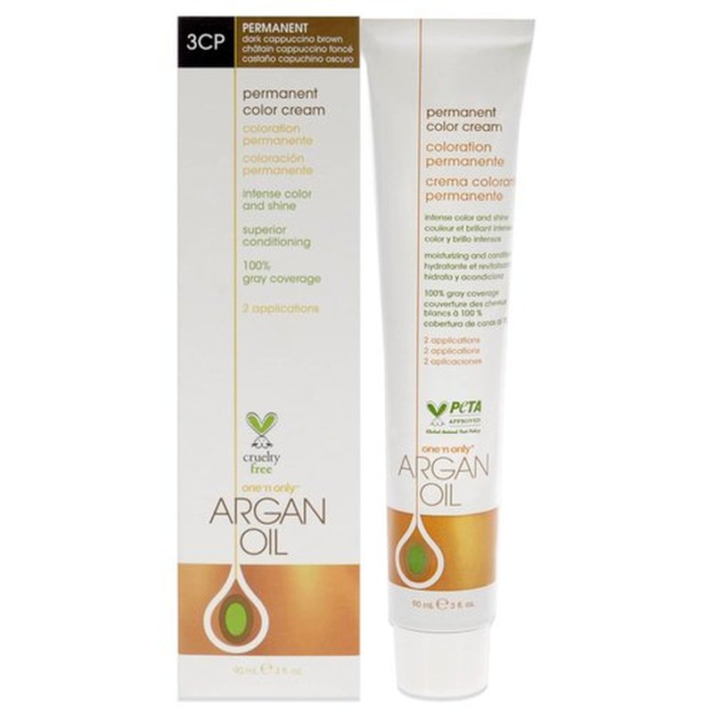 One N' Only Permanent Hair Color - Rich Argan Oil Dye for Gray Coverage - 3CP Dark Cappuccino Brown (3 oz)